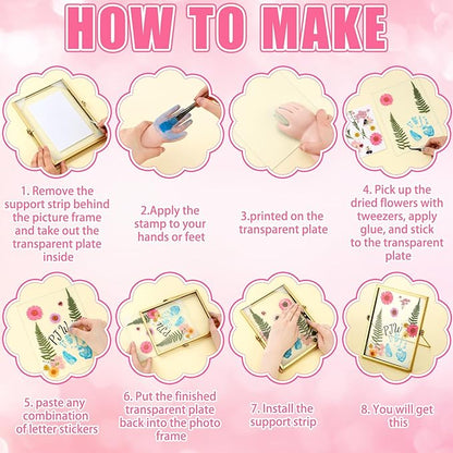Knitgrip 10 Pcs Mother's Day Crafts DIY Kit Family Pressed Flower Handprint Frames Kits Bulk Dried Flower Frame Ink Pads Nana Mom Grandma Birthday Gifts from Son for Father's Day Gifts