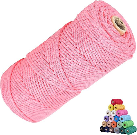 Macrame Cotton Cord 3mm x 109Yards, Pink Natural Macrame Rope, Perfect Macrame Supplies Cotton Cord for Macrame Plant Hangers DIY Crafts (Pink, 3mm*109Yards)
