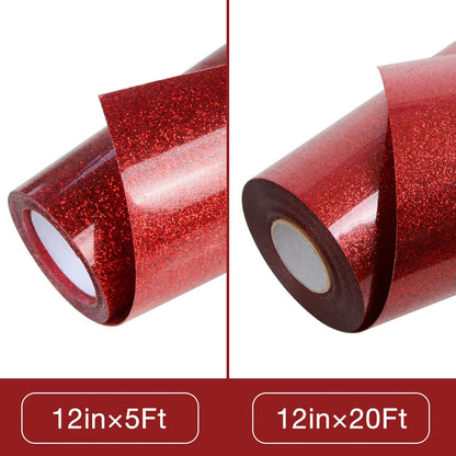 TORC Red Glitter HTV Heat Transfer Vinyl Roll 12 inch x 5 ft Iron on Vinyl for T Shirts Crafts