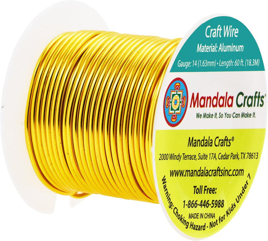 Mandala Crafts 14 Gauge Anodized Aluminum Craft Wire for Jewelry Making - 60 FT Colored Flexible Light Gold Wire - Bendable for Bonsai Armature Crafting Sculpting - Crafty Corner