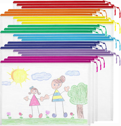 24pcs Mesh Zipper Pouch Bags Puzzle Storage Bags, A4 13x9 Inches Large Reusable Zipper Pouches for Classroom Organizing Board Game Home Organization