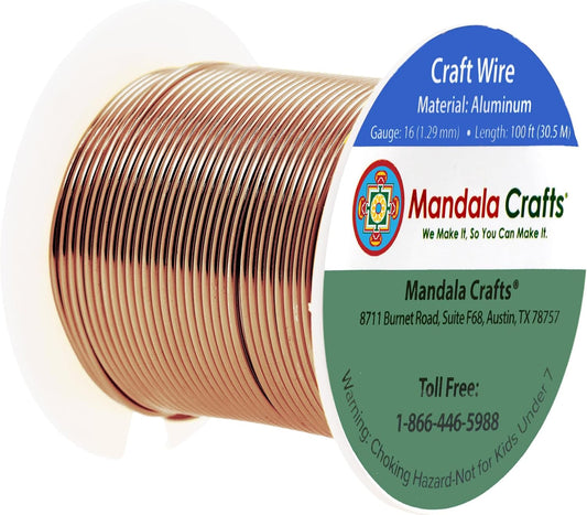 Mandala Crafts 16 Gauge Anodized Aluminum Craft Wire for Jewelry Making - 100 FT Colored Flexible Light Brown Wire - Bendable for Bonsai Armature Crafting Sculpting - Crafty Corner