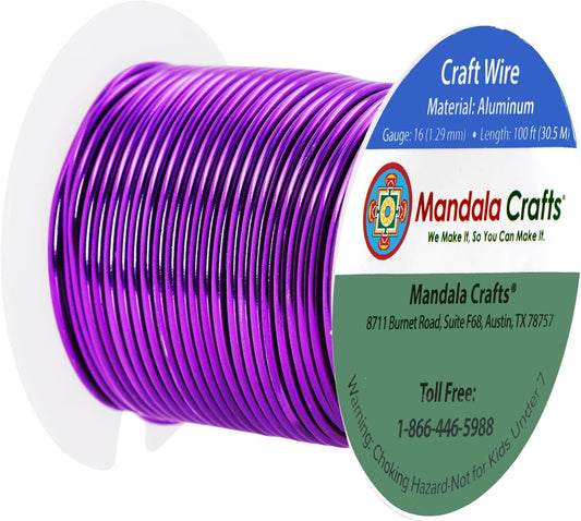 Mandala Crafts 16 Gauge Anodized Aluminum Craft Wire for Jewelry Making - 100 FT Colored Flexible Purple Wire - Bendable for Bonsai Armature Crafting Sculpting - Crafty Corner