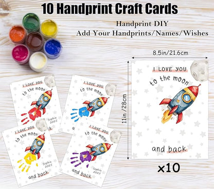I Love You to the Moon and Back Handprint Art Kit, 10-Pack 8.5x11" DIY Craft Keepsake Cards for Mothers Day, Fathers Day, Grandparents Day, Personalized Fathers Day Birthdays Gifts for Dad Grandpa
