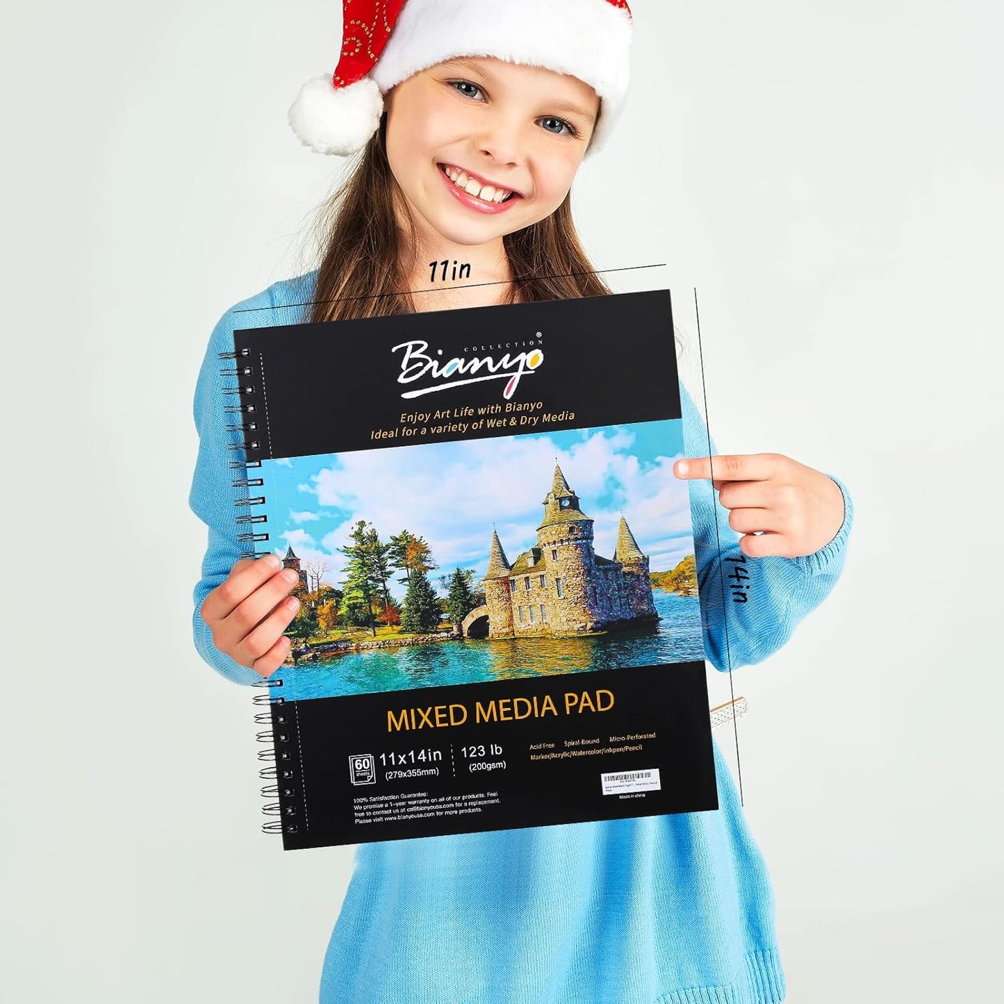 Bianyo Mixed Media Paper Sketchbook, 11" X 14", 60 Sheets/Each, 123 LBS/200 GSM, Spiral-Bound Pad, Perforated, Ideal for Wet & Dry Media Like Marker, Watercolor, Acrylic, Pastel, Pencil - Crafty Corner