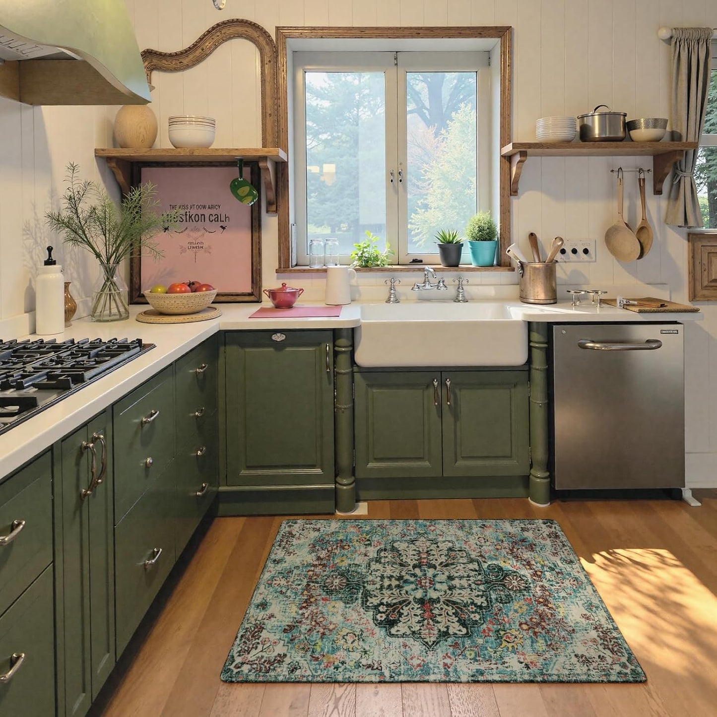 Lahome Boho Bohemian Area Rug - 2x3 Small Washable Bathroom Entryway Kitchen Rug,Floral Medallion Non Slip Pet Friendly Vintage Throw Carpet for Indoor Front Door Sink Living Room Bedroom,Teal