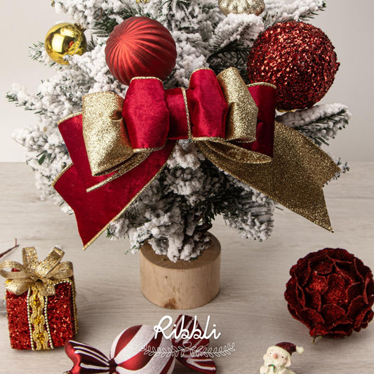 Ribbli Red Velvet Wired Ribbon 2.5 Inch Red Velvet with Gold Glitter Christmas Ribbon for Christmas Tree Decoration Big Bow Gift Wrapping Crafts Wreaths Supplies- 10 Yards - Crafty Corner