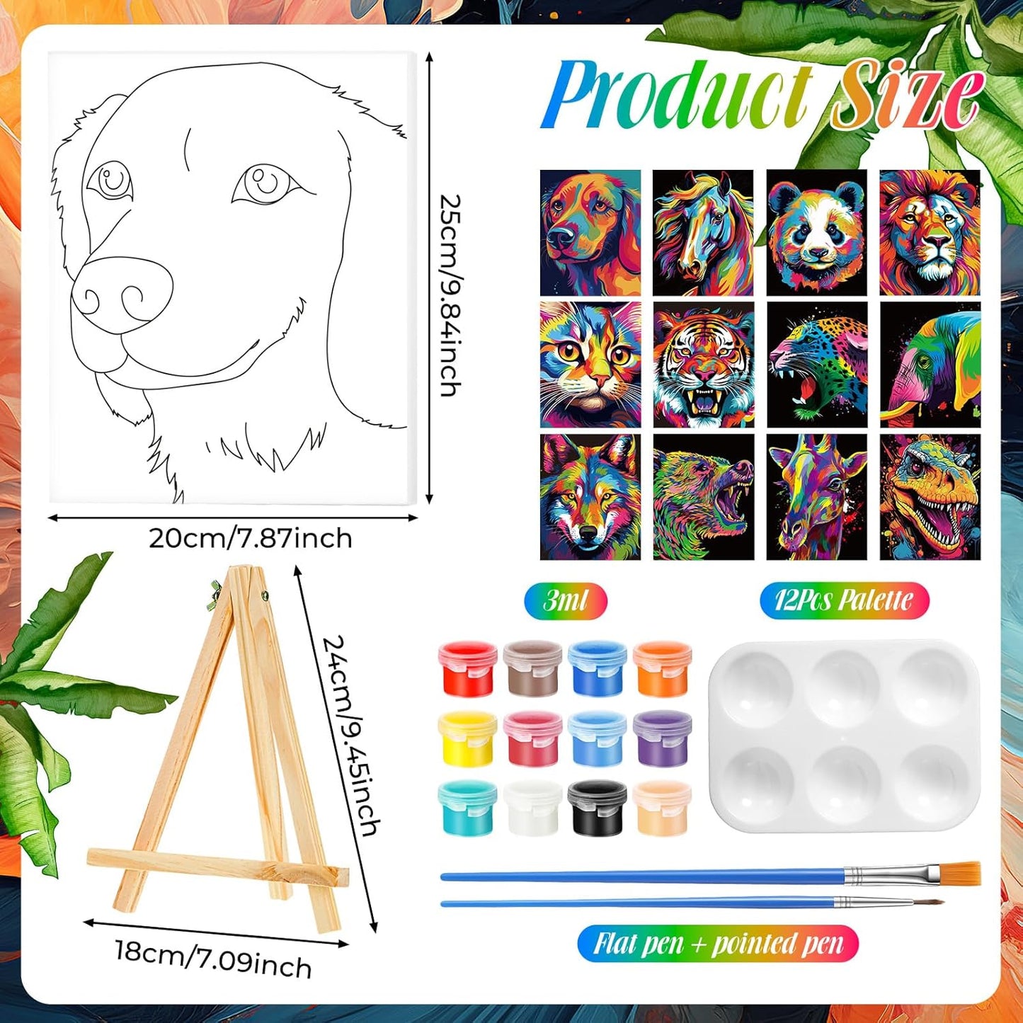 Zhanmai 12 Pack Pre Drawn Canvas for Painting Sip and Paint Kit 8 x 10 Paint Party Set Canvas Painting Pre Printed Canvases for Party Favor DIY Virtual Adult's Date Night(Colorful Animals) - Crafty Corner