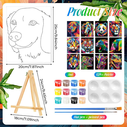 Zhanmai 12 Pack Pre Drawn Canvas for Painting Sip and Paint Kit 8 x 10 Paint Party Set Canvas Painting Pre Printed Canvases for Party Favor DIY Virtual Adult's Date Night(Colorful Animals) - Crafty Corner