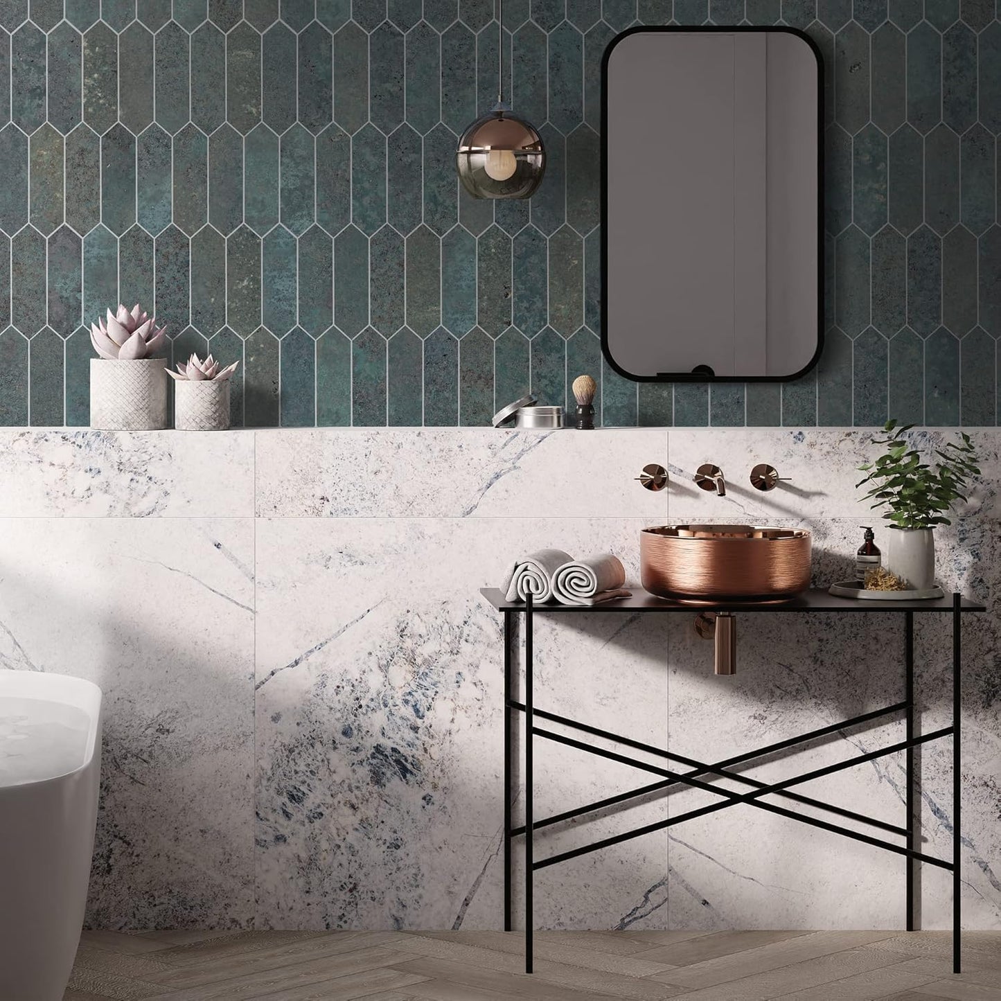 SUNWINGS Backsplash Tile for Kitchen Peel and Stick, Stone Composite Self Adhesive Tiles Faux Marble Pattern Long Hexagon Mosaic Wall Tile for Kitchen, 12 Inch x 11.22 Inch 10 Sheets Green