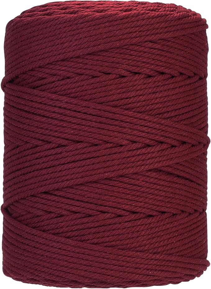 Macrame Cord 4mm x 328yards Natural Macrame Cotton Rope Colored Macrame Rope Soft Cotton Cord Macrame Supplies Craft Rope Macrame Yarn for Plant Hanger Wall Hanger Dreamcatcher(Wine Red)