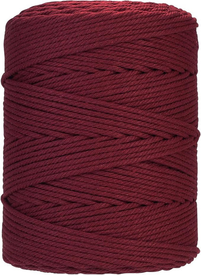Macrame Cord 4mm x 328yards Natural Macrame Cotton Rope Colored Macrame Rope Soft Cotton Cord Macrame Supplies Craft Rope Macrame Yarn for Plant Hanger Wall Hanger Dreamcatcher(Wine Red)