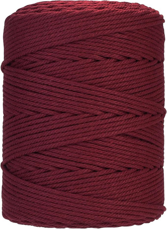 Macrame Cord 4mm x 328yards Natural Macrame Cotton Rope Colored Macrame Rope Soft Cotton Cord Macrame Supplies Craft Rope Macrame Yarn for Plant Hanger Wall Hanger Dreamcatcher(Wine Red)