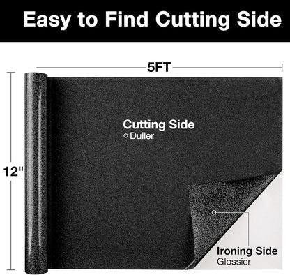 TORC Black Glitter HTV Heat Transfer Vinyl Roll 12 inch x 5 ft Iron on Vinyl for T Shirts Crafts