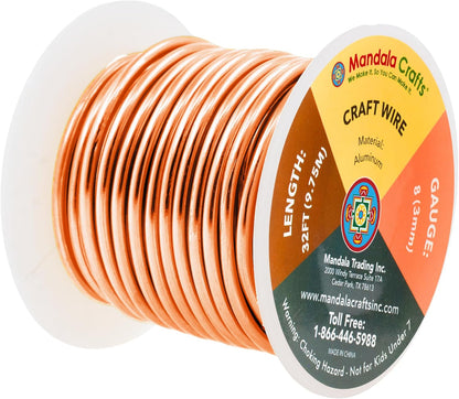 Mandala Crafts 8 Gauge Anodized Aluminum Craft Wire for Jewelry Making - 32 FT Colored Flexible Copper Wire - Bendable for Bonsai Armature Crafting Sculpting - Crafty Corner