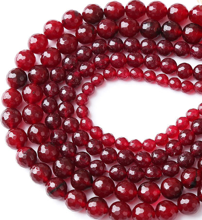 90pcs 4mm Faceted Red Jade Gemstone Beads Natural Stone Round Loose Spacer Beads for Jewelry Making DIY Bracelet Necklace 1 Strand 15inch