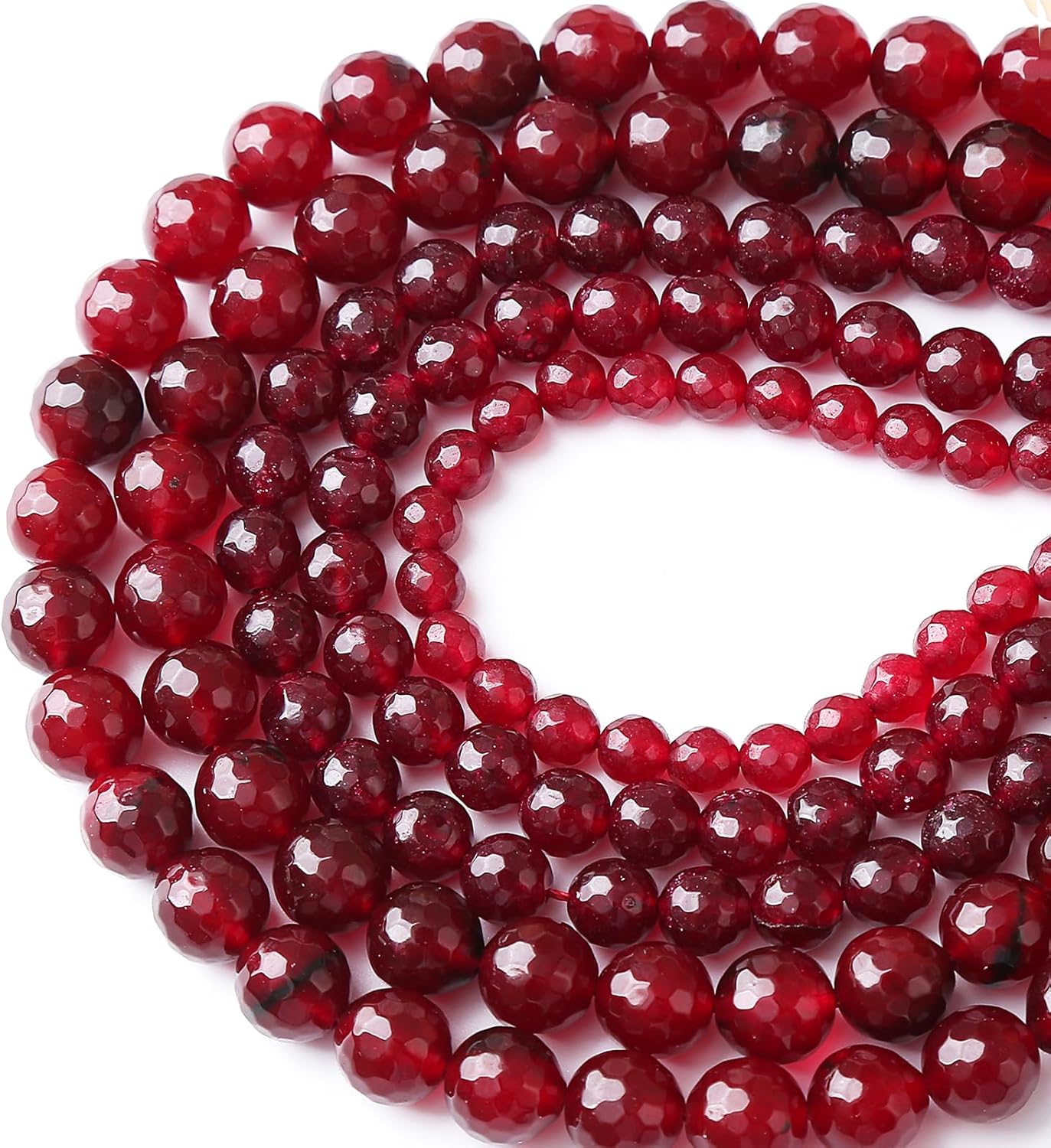 36pcs 10mm Faceted Red Jade Gemstone Beads Natural Stone Round Loose Spacer Beads for Jewelry Making DIY Bracelet Necklace 1 Strand 15inch