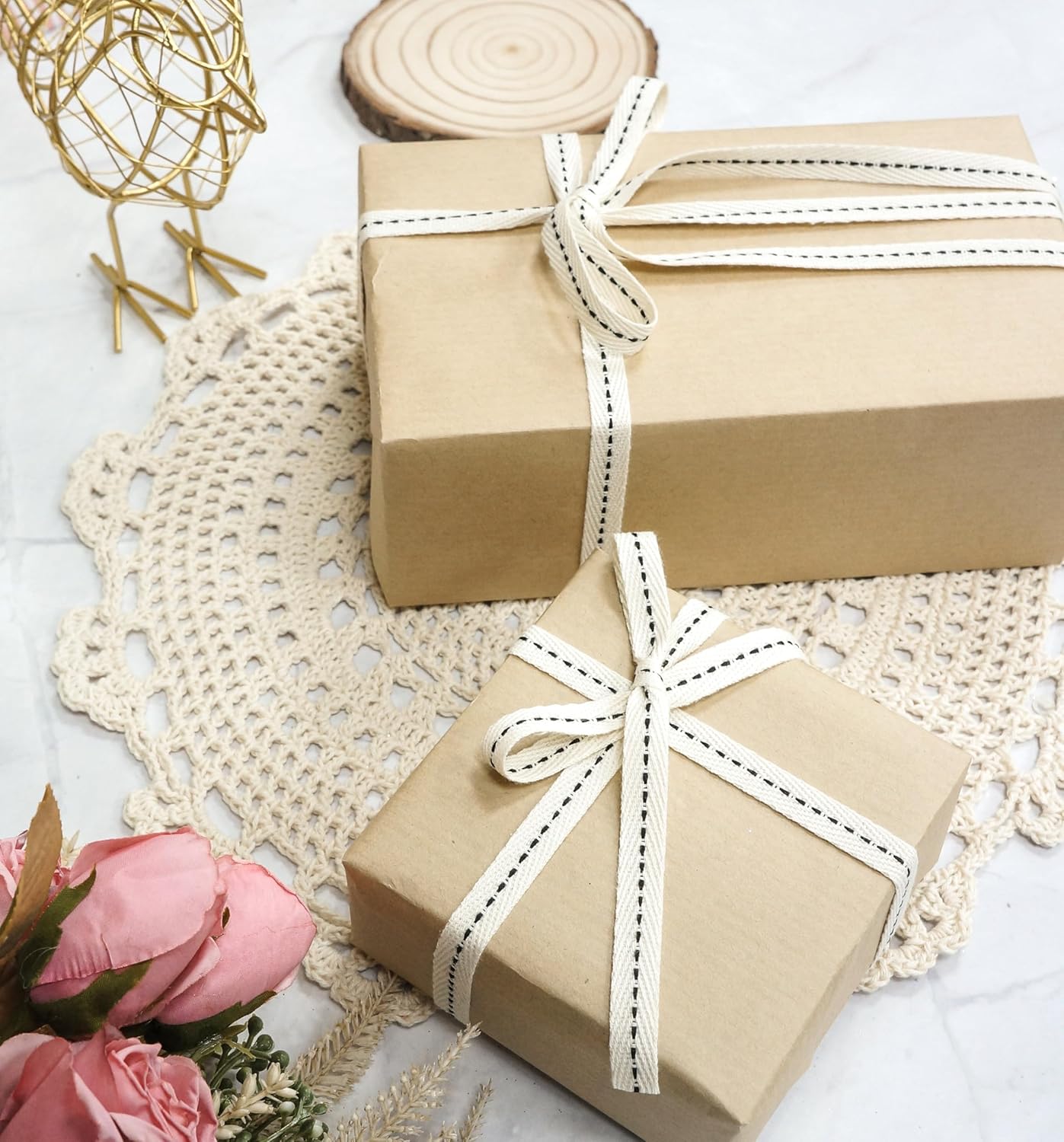 CT CRAFT LLC Ivory Cotton Black Stitched Ribbon 3/8" x 10 Yards for Home Décor Gift Present Wrapping DIY Crafts Birthday Wedding Bouquet Christmas - Crafty Corner