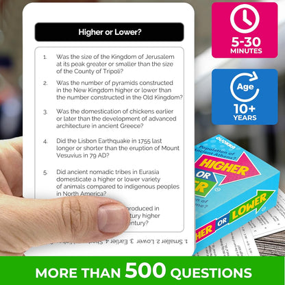 QUOKKA History Board Game for Kids 10-14 Year Olds - Family Card Game for Kids and Adults - Higher or Lower | Guess Fun Questions | Easy to Learn | 2 + Players - Challenge Game for Family Night