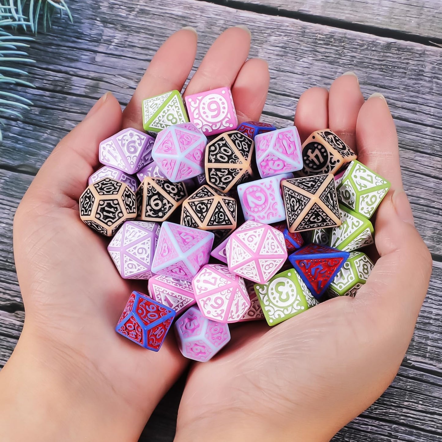 CiaraQ DND Polyhedral Dice Set (42pcs) with A Gold Pattern Drawstring Bag for Dungeons and Dragons RPG MTG Table Games. 6 Sets Fantasy Role Playing Dice