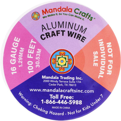 Mandala Crafts 16 Gauge Anodized Aluminum Craft Wire for Jewelry Making - 400 FT Colored Flexible Rainbow Wire - Bendable for Bonsai Armature Crafting Sculpting - Crafty Corner