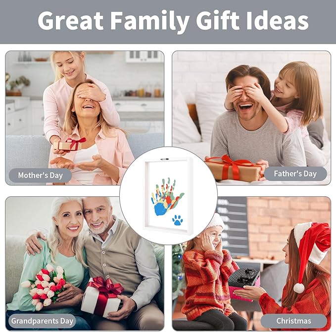 WAYASDCU Family Handprint Kit, Baby Hand and Footprint Kit DIY Handmade Keepsake Wooden Frame Gifts for New Parents for Grandparent Mother's Day Anniversary Day Father's, 6 Non -Toxic Paints
