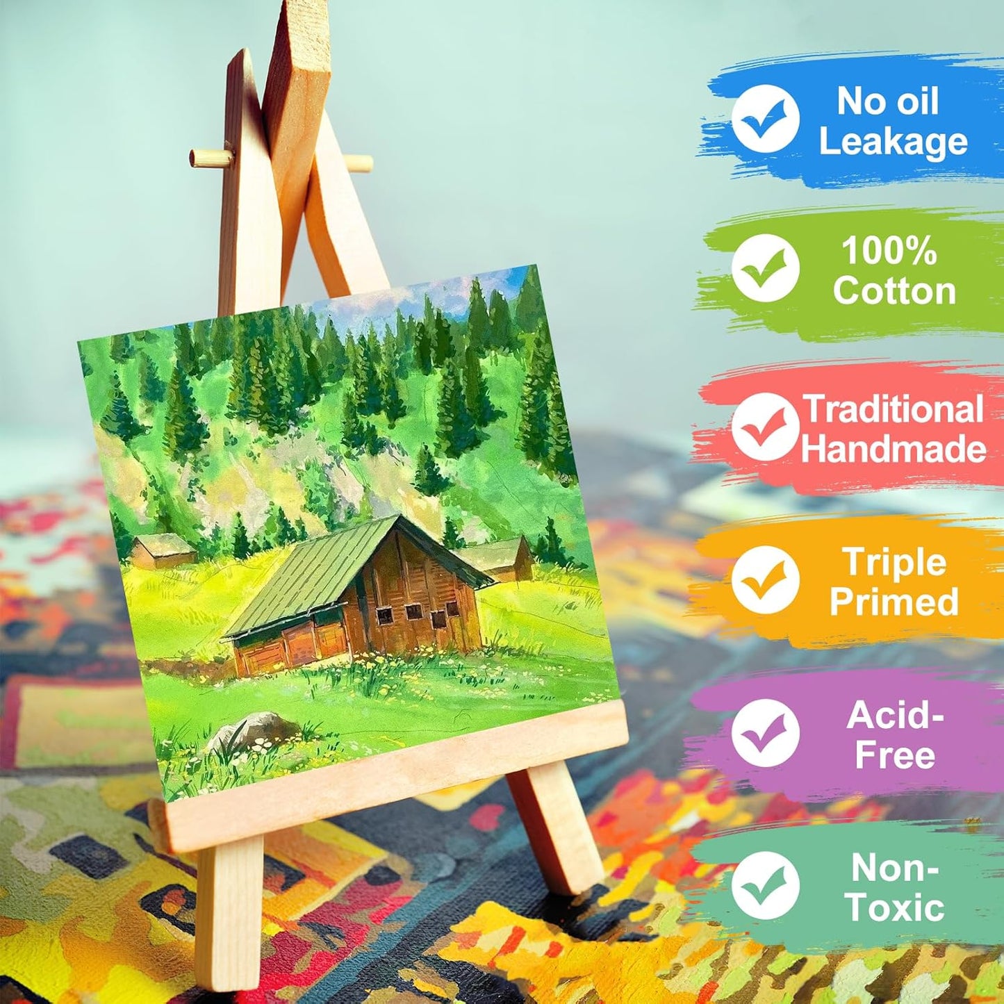 ESRICH Canvas Boards for Painting, 16 Pack Canvases 5x5 100% Cotton Small Paint Canvas Primed Acid Free Mini Blank Canvas Panels for Oil, Watercolor, Acrylic, Gouache & Tempera