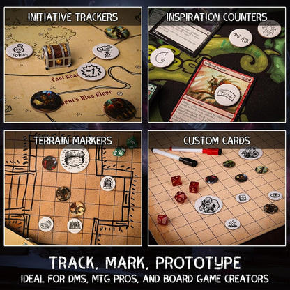 CZYY RPG Dry Erase Token Set - 192 PCS | Reusable Blank Tokens, Creature Tokens, 5E Class Characters with Maker Pens | Ideal for DND, Pathfinder, TTRPGs, MTG & Board Game