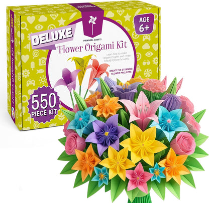 Pinwheel Crafts Origami Papers Kit - Multicolor Flower Origami Kit for Kids,Teens and Adults Ages 6 7 8 9 10 11 12+, Arts and Paper Crafts for Kids 550 Pcs - Fun Foldable Gift - Crafty Corner