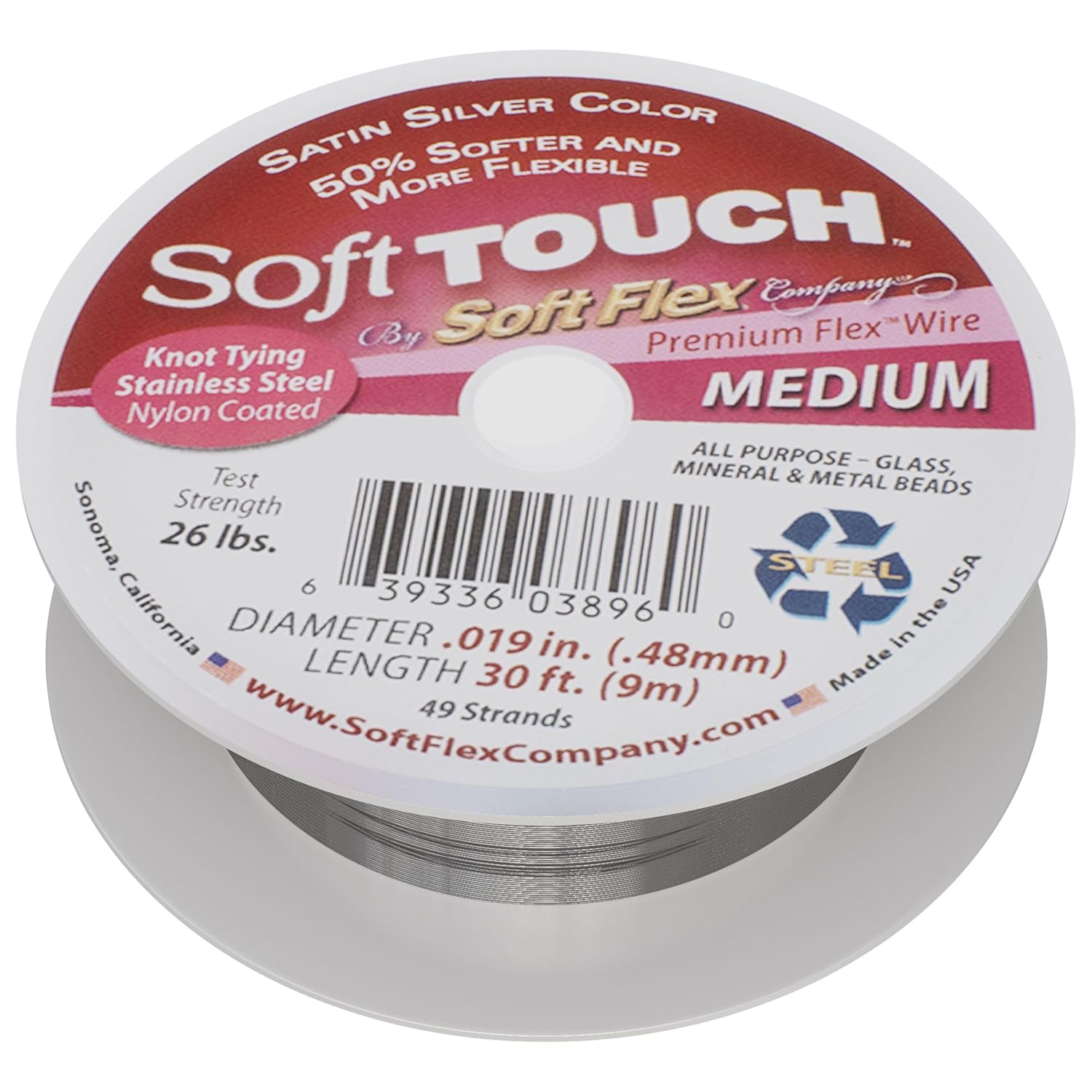 Soft Flex 49 Strand Stringing Wire - Flexible Braided - Medium 0.19 Diameter - Jewelry Making Bead Wire - Satin Silver - Crafty Corner