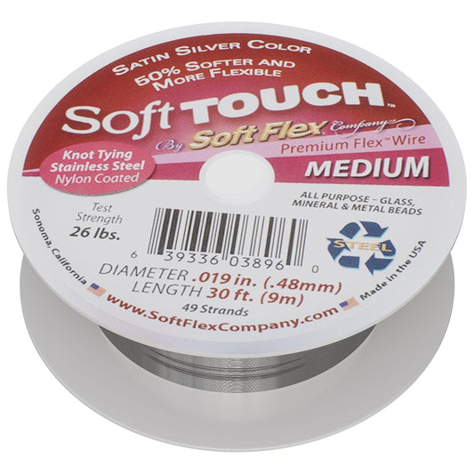Soft Flex 49 Strand Stringing Wire - Flexible Braided - Medium 0.19 Diameter - Jewelry Making Bead Wire - Satin Silver - Crafty Corner