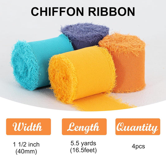 TONIFUL 4 Rolls Blue & Orange Chiffon Ribbon 1 1/2 inch× 5.5 Yards Ribbon Fabric Silk Ribbon for Gift Wrapping Wedding Party Decoration Flower Bouquet Wrapping Bows Making DIY Crafts - Crafty Corner