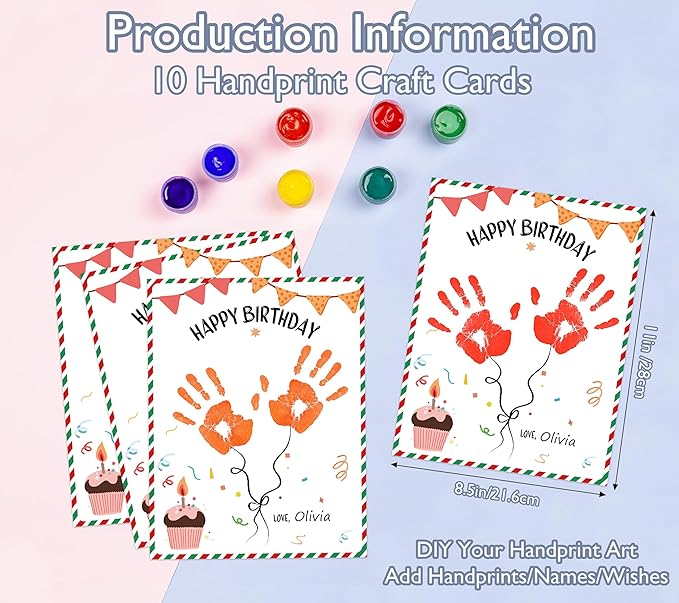 NZSXU Happy Birthday Handprint Keepsake Gifts, 10 Bulk DIY Handprint Funny Birthday Cards for Women & Men, Family Handprint Kit, Birthday Games for Party Activity Decorations Celebration Ideas