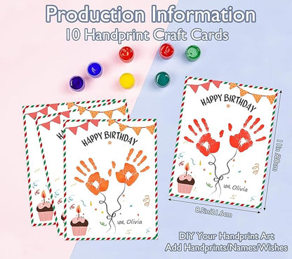 NZSXU Happy Birthday Handprint Keepsake Gifts, 10 Bulk DIY Handprint Funny Birthday Cards for Women & Men, Family Handprint Kit, Birthday Games for Party Activity Decorations Celebration Ideas