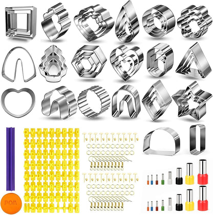 Polymer Clay Cutters for Earring Making 181pcs Clay Tools Set with 44 Shapes Stainless Steel Clay Earrings Cutters 16 Circle Shape Cutters 1 Clay Letter Stamp 120 Jewelry Accessories