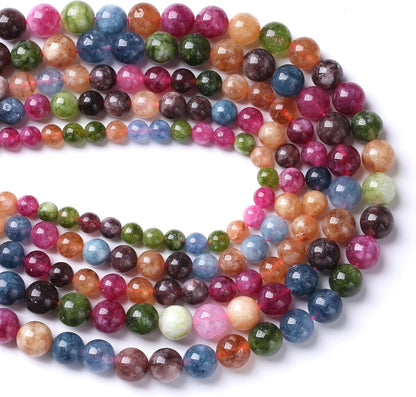 60pcs 6mm Natural Colorful Tourmaline Jade Stone Beads Round Loose Crystal Healing Energy Beads for Jewelry Making DIY Bracelet Necklace Earrings 15" (6mm, Colorful Tourmaline)