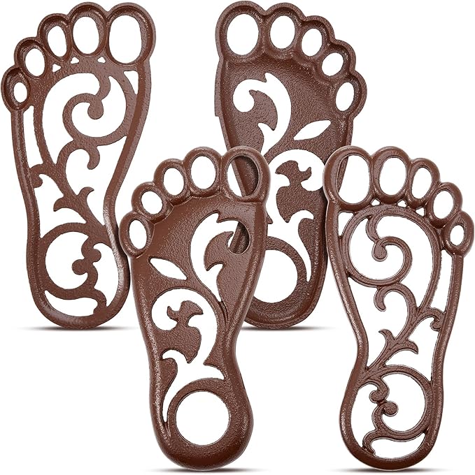 Hicarer 2 Sets Cast Iron Garden Stake Down Stepping Stones Feet Heavy Duty Footprint Stepping Mat Walking Stones for Garden Walkway Decor Cast Iron Flagstone Lawn Panel Walkway Landscaping Outdoor