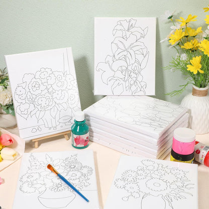 Zhanmai 12 Pack Pre Drawn Canvas for Painting Sip and Paint Kit 8" x 10" Paint Party Set Canvas Painting Pre Printed Canvases for Party Favor DIY Virtual Adult's Date Night(Plant) - Crafty Corner