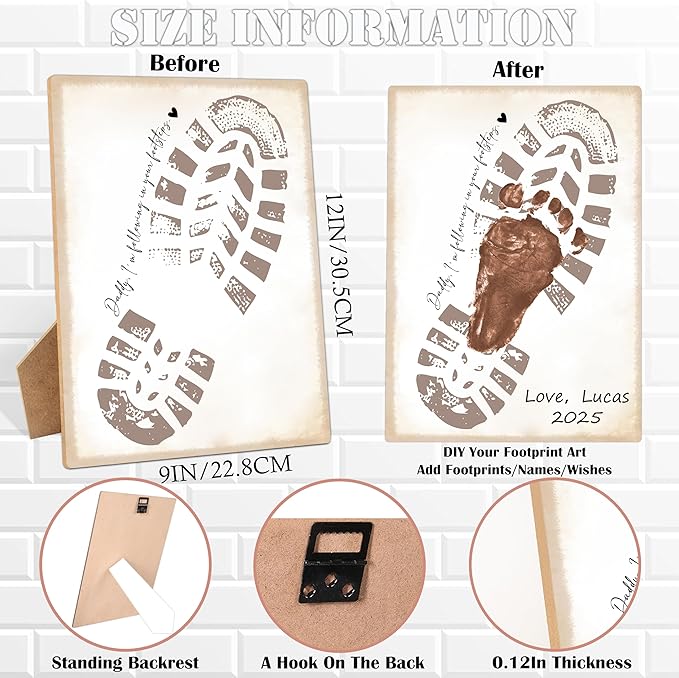 Daddy I'm Following In Your Footsteps Footprint Keepsake Making Sign with Stand 9x12", Fathers Day Crafts for Classroom Family Activities, Fathers Day Birthday Gifts for Dad from Daughter Son Wife