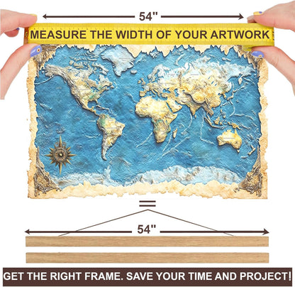 DACRI HOME 54" Magnetic Poster Hanger Frame - Sturdy Teak Wood Poster Frame, Strong Magnets for Easy Hanging Map Picture Print Scroll Wall Art 54x30 54x36 54x38 (54 Inch, Natural Wood)
