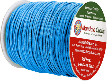 Mandala Crafts 2mm 109 Yards Sky Blue Cotton Waxed Cord for Jewelry Making Bracelet Cord Waxed String - Beading String Thread Jewelry Cords for Necklaces String