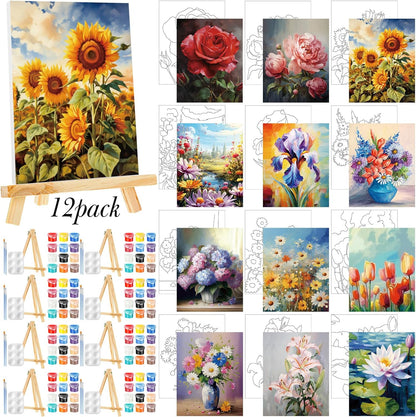 Zhanmai 12 Pack Pre Drawn Canvas for Painting Sip and Paint Kit 8" x 10" Paint Party Set Canvas Painting Pre Printed Canvases for Party Favor DIY Virtual Adult's Date Night(Plant) - Crafty Corner