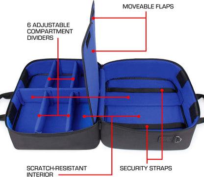 USA Gear XL Trading TCG MTG Deck Box Bag Travel Case - Large MTG Card Storage Bag with Padded Shoulder Strap, Customizable Interior, Weather Resistant - Fits Deck Boxes & Sleeved Cards - Blue