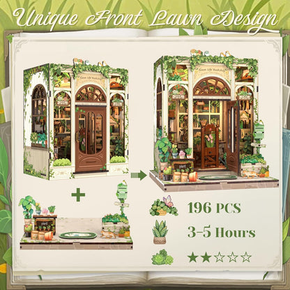 CUTEBEE Book Nook Kit - DIY Miniature House Dollhouse Kit for Adults and Teens, Booknook Tiny House Bookshelf Decor 3D Wooden Puzzle, Gifts for Family Friends (Green Life Bookshop)