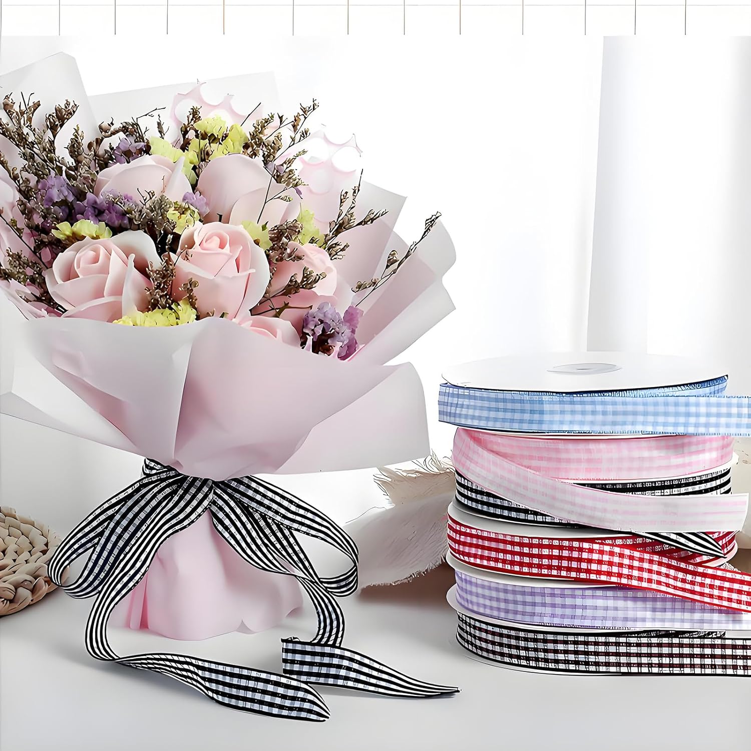 Classic Gingham Checkered Ribbon, Assorted Colors Premium Polyster Plaid Checkered Craft Ribbon for Gift Wrapping, DIY Projects, Hair Bows,Scrapbooking & Party Decor (Deep Khaki, 3/8x50Yd) - Crafty Corner