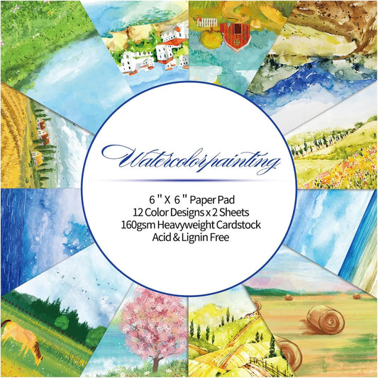 24 Sheets 12 Designs Scrapbook Paper Pad,6"×6” Single-Sided Decopodge Craft Cardstock Paper,Christmas Scrapbooking DIY Decorative Background Cardmaking Supplies.Landscape - Crafty Corner