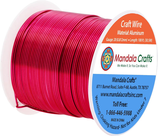 Mandala Crafts 20 Gauge Anodized Aluminum Craft Wire for Jewelry Making - 100 FT Colored Flexible Raspberry Wire - Bendable for Bonsai Armature Crafting Sculpting - Crafty Corner