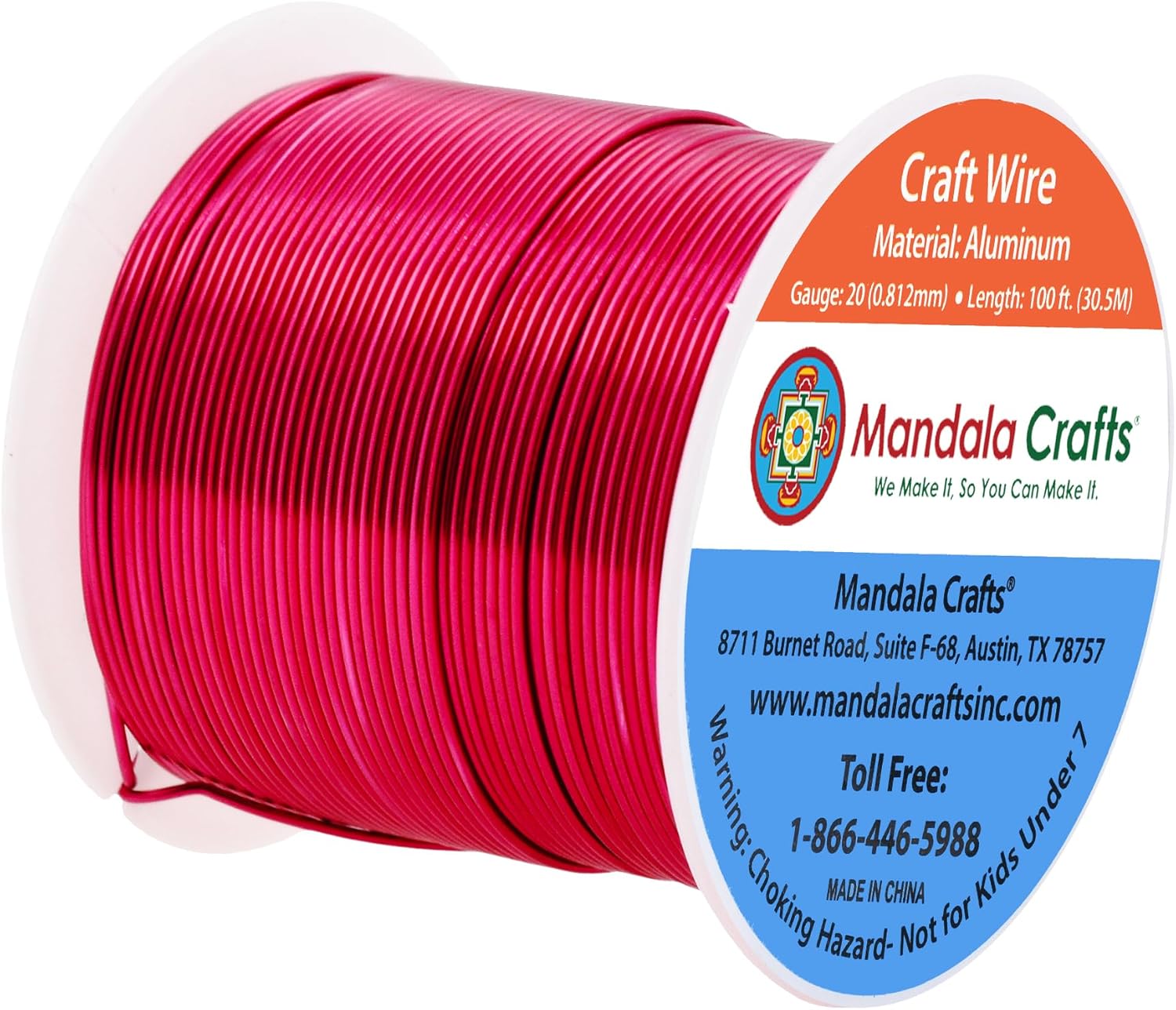 Mandala Crafts 20 Gauge Anodized Aluminum Craft Wire for Jewelry Making - 100 FT Colored Flexible Raspberry Wire - Bendable for Bonsai Armature Crafting Sculpting - Crafty Corner