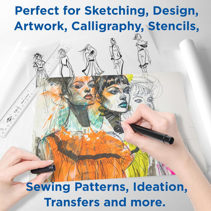 ALVIN 55W-D Lightweight Tracing Paper Roll, White, Suitable with Ink, Charcoal, Felt Tip Pen, for Sketching or Detailing - 24 Inches, 20 Yards, 1-inch Core