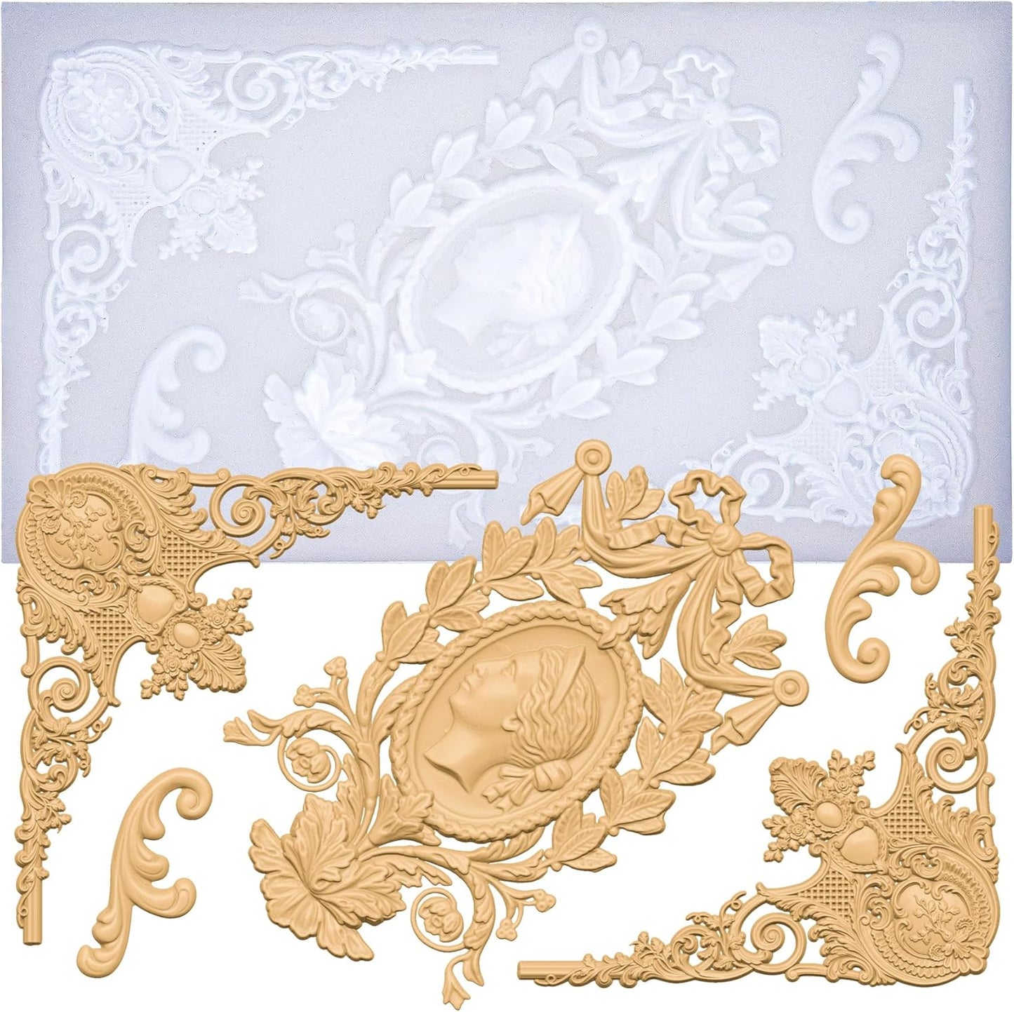 Art Molds for Polyclay Air Dry Clay Plaster Epoxy Resin Fondant Cake Decor Cameo Flourish